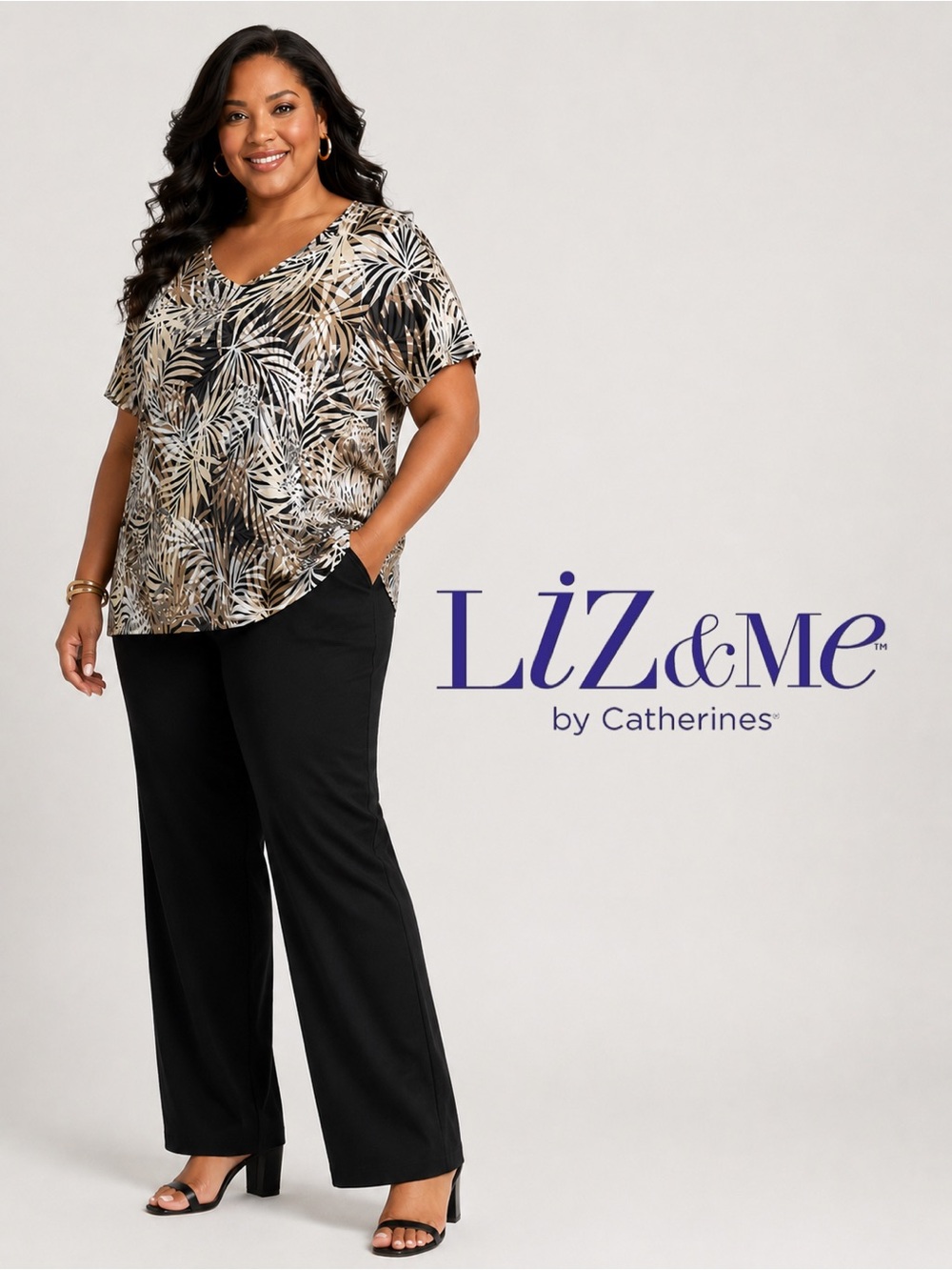 LIZ & ME Tropical Palm Leaf Print, Size 3X